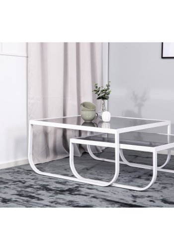 VENTURE DESIGN Rocker indskudsborde - gr glas og hvid metal (st á 2)