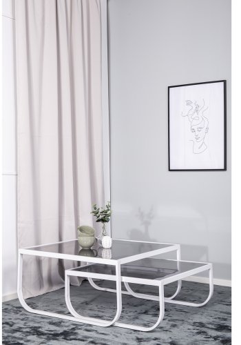 VENTURE DESIGN Rocker indskudsborde - gr glas og hvid metal (st á 2)