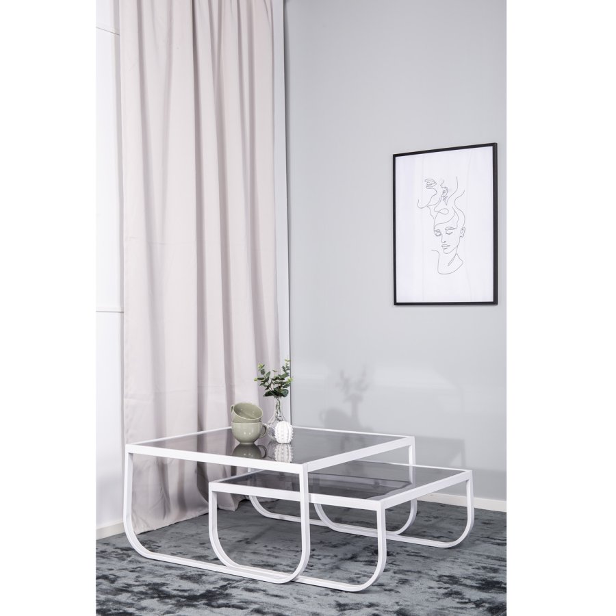 VENTURE DESIGN Rocker indskudsborde - gr glas og hvid metal (st á 2)