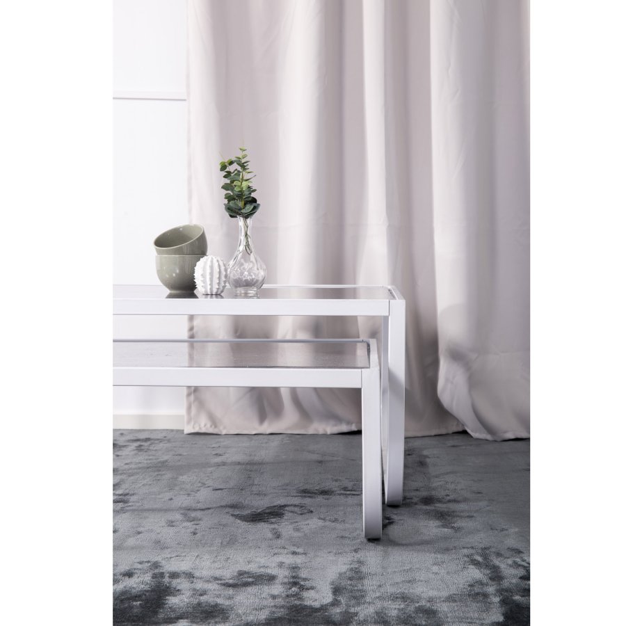 VENTURE DESIGN Rocker indskudsborde - gr glas og hvid metal (st á 2)