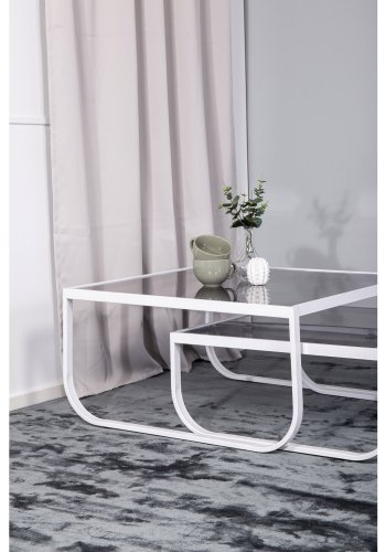 VENTURE DESIGN Rocker indskudsborde - gr glas og hvid metal (st á 2)