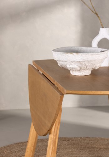 VENTURE DESIGN Yakidon spisebord, m. klap, rund - gummitr/MDF med egetrslook (120)