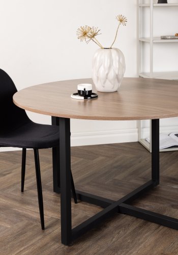 VENTURE DESIGN Durango spisebord, rund - valnddefarvet MDF og sort stl (120)