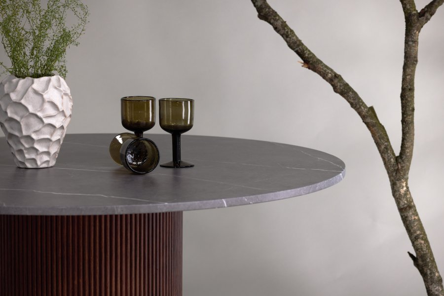 VIND COLLECTION Austin spisebord, rund - gr MDF med marmormnster og mrkebrun asketr (120)