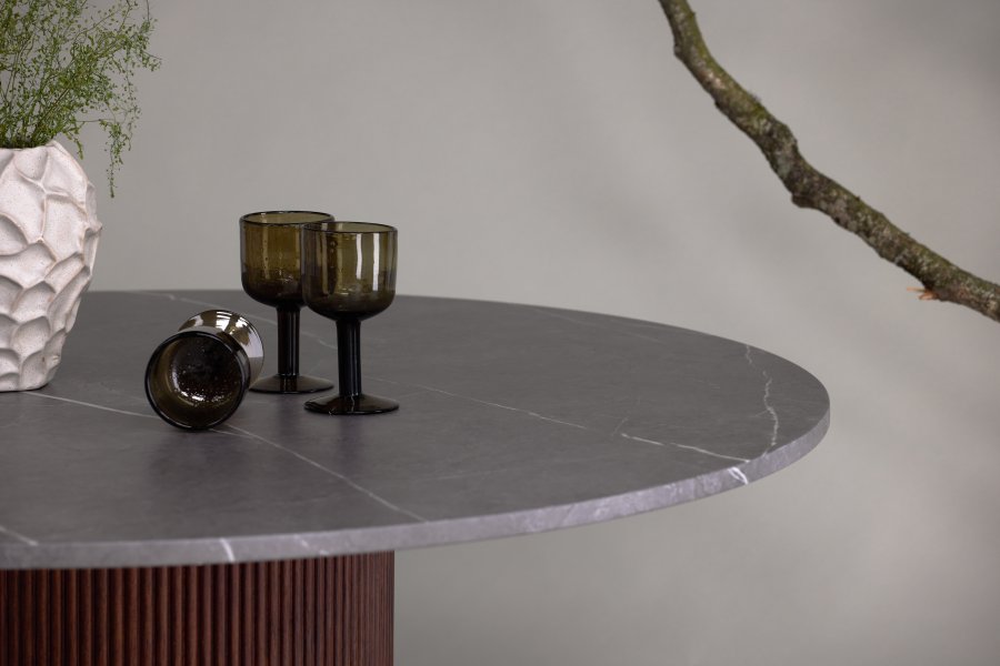 VIND COLLECTION Austin spisebord, rund - gr MDF med marmormnster og mrkebrun asketr (120)