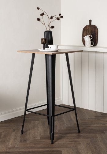 VENTURE DESIGN Tempe barbord, m. fodsttte, kvadratisk - valnd MDF og sort stl (60x60)