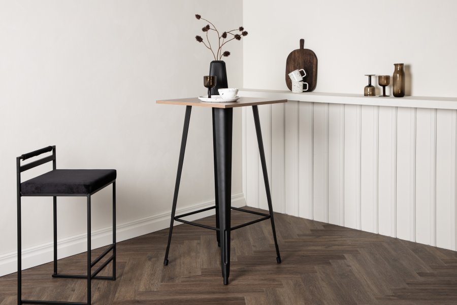 VENTURE DESIGN Tempe barbord, m. fodsttte, kvadratisk - valnd MDF og sort stl (60x60)