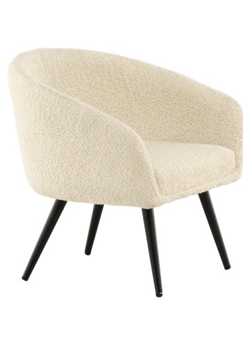 VENTURE DESIGN Fluffy brnestol - hvid bamsestof polyester og sort stl