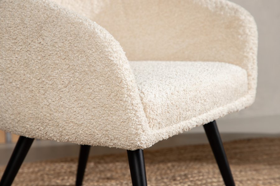 VENTURE DESIGN Fluffy brnestol - hvid bamsestof polyester og sort stl