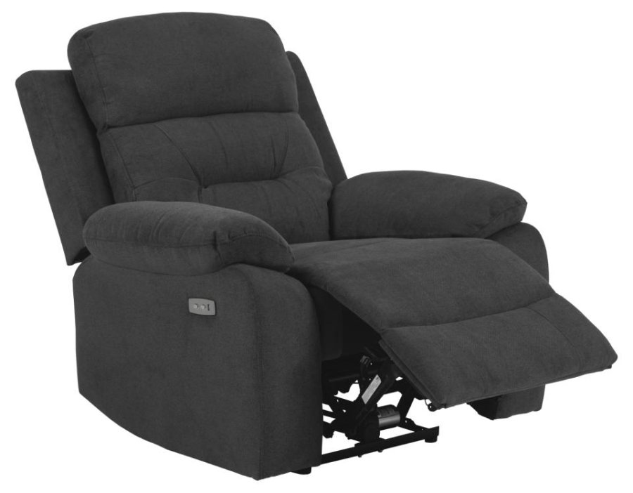 ACT NORDIC Vansbro recliner, m. el, C stik, USB-A, posefjedre - mrkegr stof og sort stl