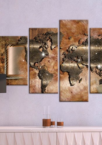 Artgeist Steel Map - Abstrakt verdenskort trykt p lrred, 5-delt - Flere strrelser