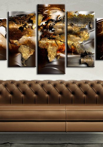 Artgeist Honey Continents - Abstrakt verdenskort trykt p lrred, 5-delt - Flere strrelser