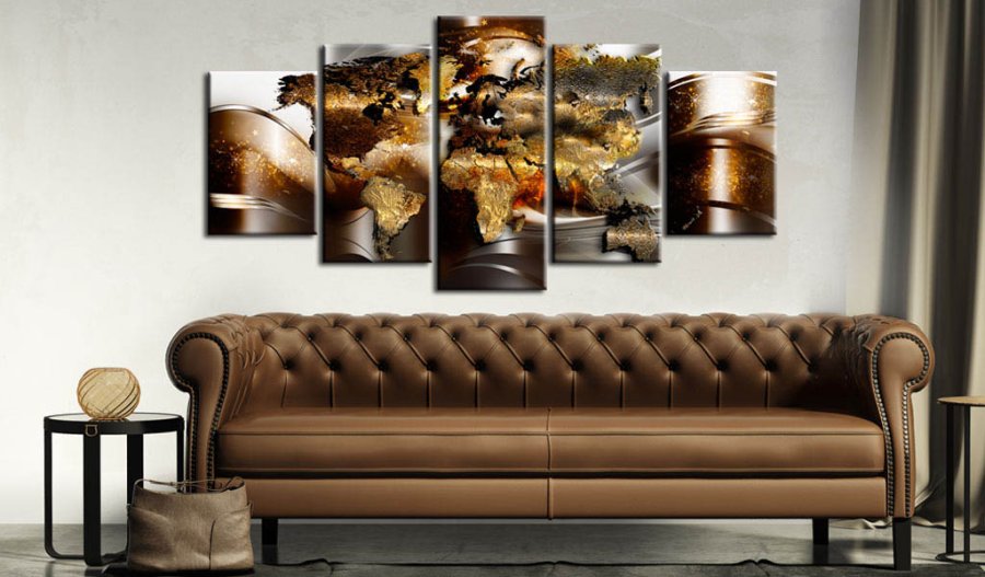 Artgeist Honey Continents - Abstrakt verdenskort trykt p lrred, 5-delt - Flere strrelser