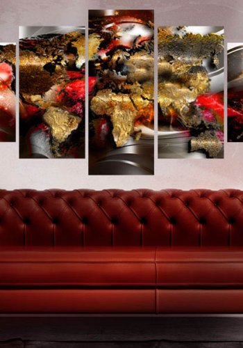 Artgeist Ruby Ribbon - Abstrakt verdenskort trykt p lrred, 5-delt - Flere strrelser