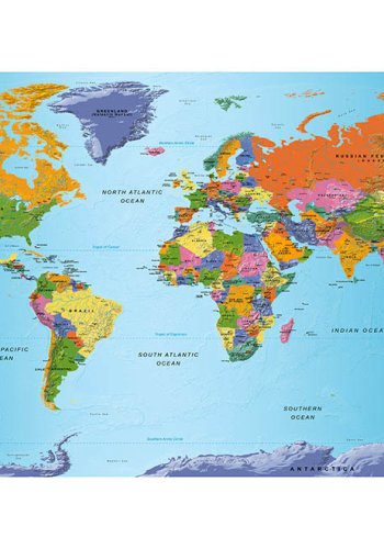 ARTGEIST fototapet - World Map: Colourful Geography, Farverigt verdenskort, stor (flere strrelser)