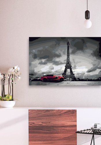 ARTGEIST DIY lrred maleri - Paris, Eiffeltrnet og rd limosine,