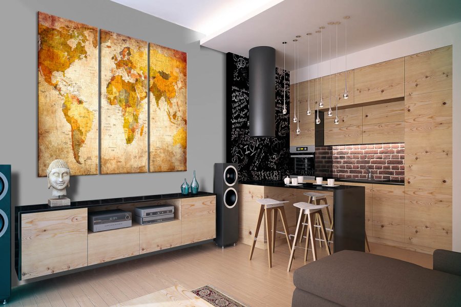 Artgeist Antique Travel - Antikt verdenskort trykt p lrred, 3-delt - Flere strrelser