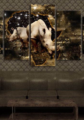 Artgeist billede - Golden Rhino p lrred, to strrelser
