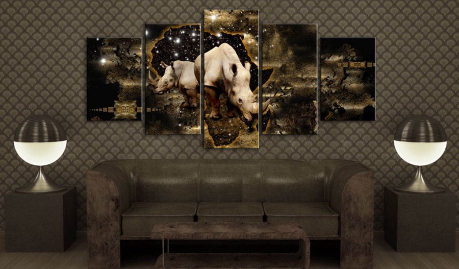 Artgeist billede - Golden Rhino p lrred, to strrelser