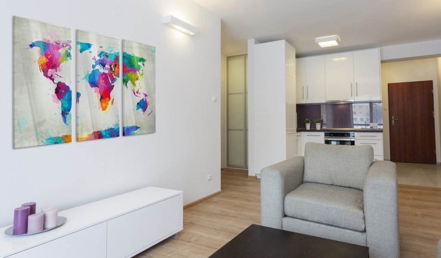 Artgeist An Explosion of Colours - Verdenskort trykt p plexiglas, 3-delt - Flere strrelser