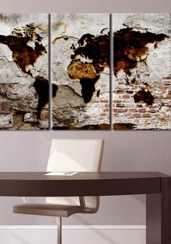 Artgeist Urban Travels - Rustikt verdenskort trykt p lrred, 3-delt - Flere strrelser