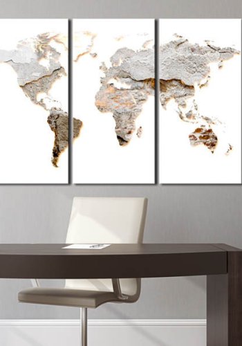 Artgeist Concrete Continents - Verdenskort med beton look trykt p lrred, 3-delt - Flere strrelser