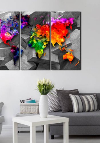 Artgeist verdenskort - Symmetry of the World trykt p kork, 3-delt - flere strrelser