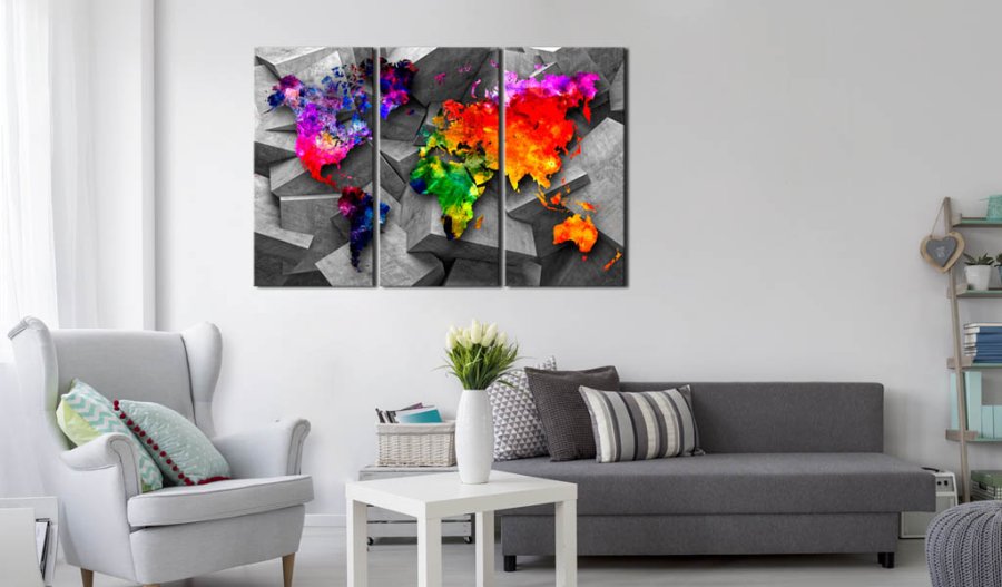 Artgeist verdenskort - Symmetry of the World trykt p kork, 3-delt - flere strrelser