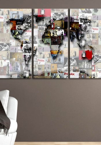 Artgeist verdenskort - Modern World's Map trykt p kork, 3-delt - flere strrelser