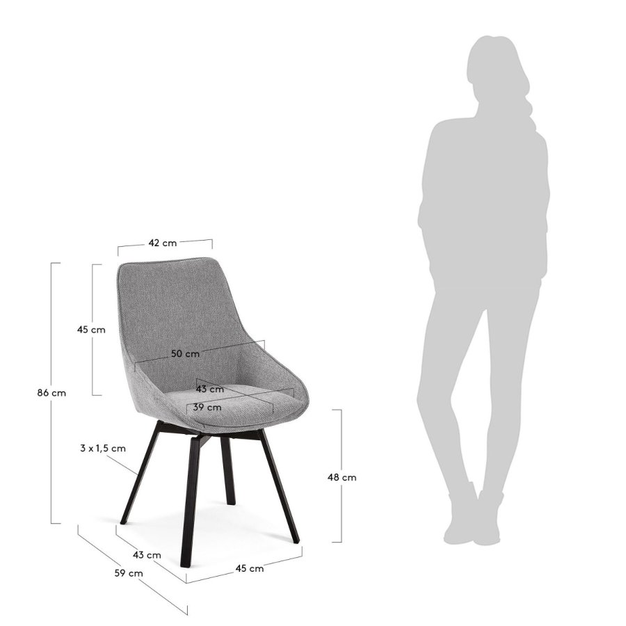 KAVE HOME Haston spisebordsstol m. armln - gr stof og metal med krydsfiner
