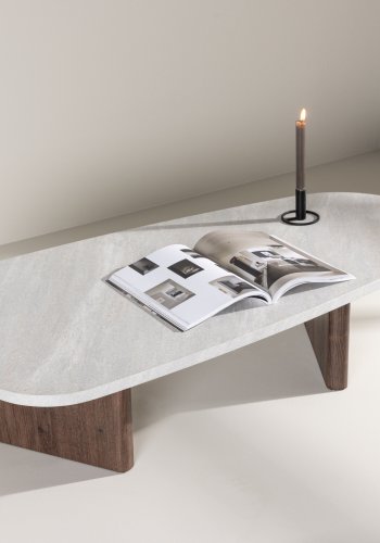 VENTURE DESIGN Grönvik sofabord - lysegr betonlook og mocca MDF (130x65)