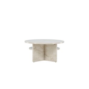 VENTURE DESIGN lesund sofabord, m. hylde, rund - beige marmor look MDF (85)
