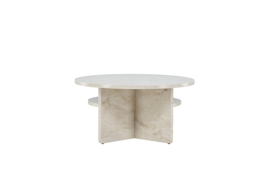 VENTURE DESIGN lesund sofabord, m. hylde, rund - beige marmor look MDF (85)