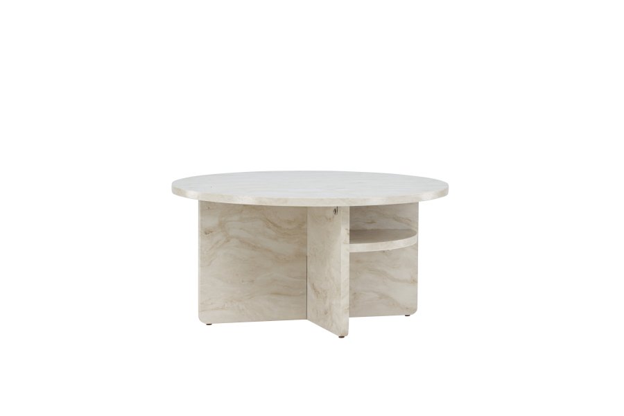 VENTURE DESIGN lesund sofabord, m. hylde, rund - beige marmor look MDF (85)
