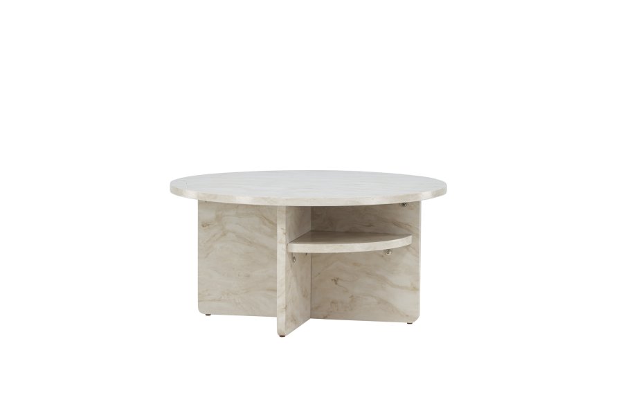 VENTURE DESIGN lesund sofabord, m. hylde, rund - beige marmor look MDF (85)