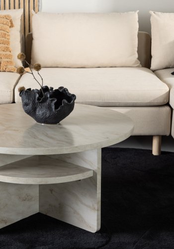 VENTURE DESIGN lesund sofabord, m. hylde, rund - beige marmor look MDF (85)