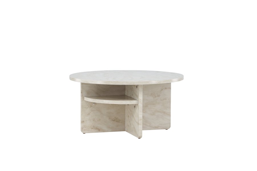 VENTURE DESIGN lesund sofabord, m. hylde, rund - beige marmor look MDF (85)