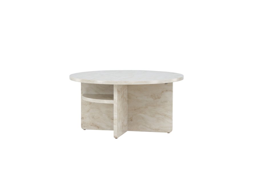 VENTURE DESIGN lesund sofabord, m. hylde, rund - beige marmor look MDF (85)