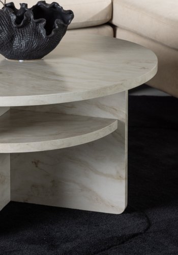 VENTURE DESIGN lesund sofabord, m. hylde, rund - beige marmor look MDF (85)