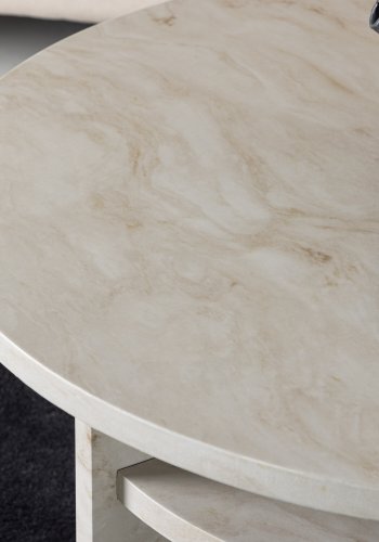 VENTURE DESIGN lesund sofabord, m. hylde, rund - beige marmor look MDF (85)