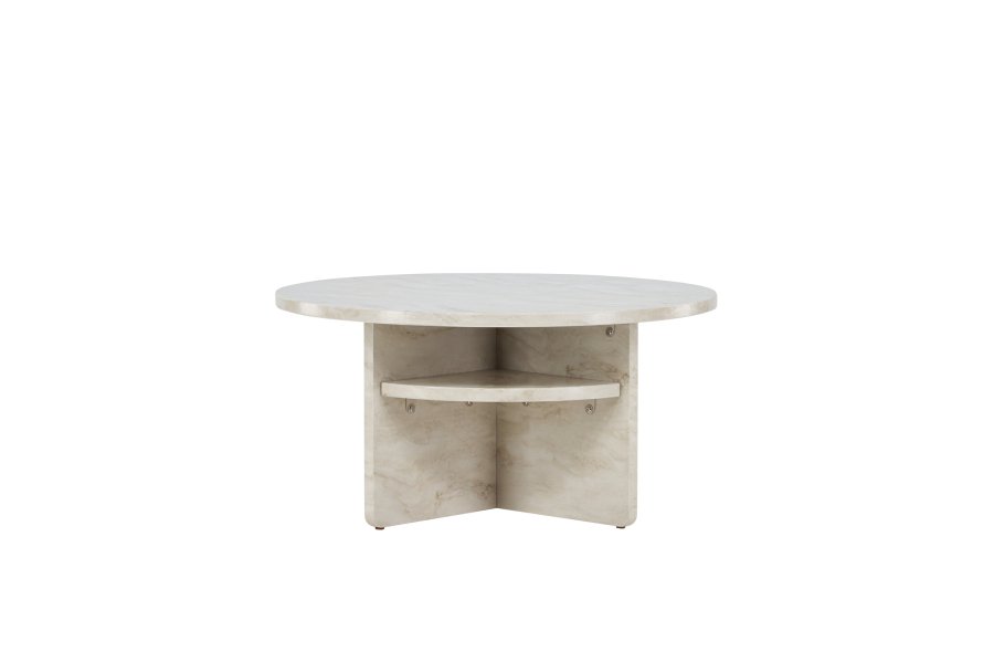VENTURE DESIGN lesund sofabord, m. hylde, rund - beige marmor look MDF (85)