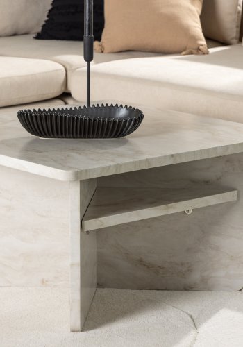 VENTURE DESIGN lesund sofabord, m. hylde, kvadratisk - beige marmor look MDF (75x75)