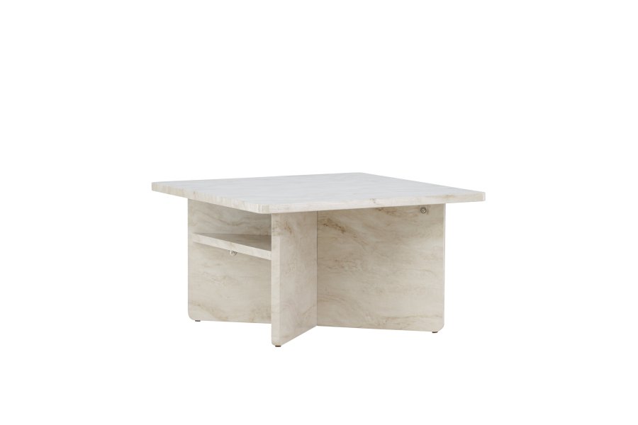 VENTURE DESIGN lesund sofabord, m. hylde, kvadratisk - beige marmor look MDF (75x75)