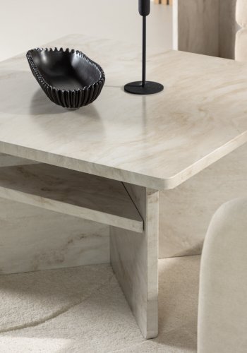 VENTURE DESIGN lesund sofabord, m. hylde, kvadratisk - beige marmor look MDF (75x75)