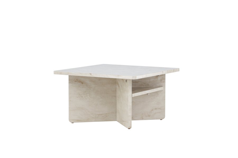 VENTURE DESIGN lesund sofabord, m. hylde, kvadratisk - beige marmor look MDF (75x75)