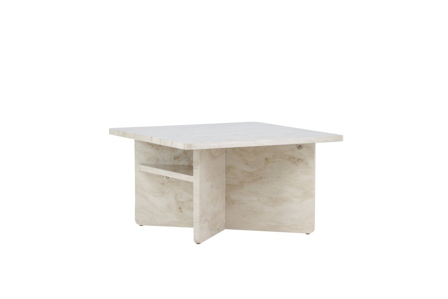 VENTURE DESIGN lesund sofabord, m. hylde, kvadratisk - beige marmor look MDF (75x75)