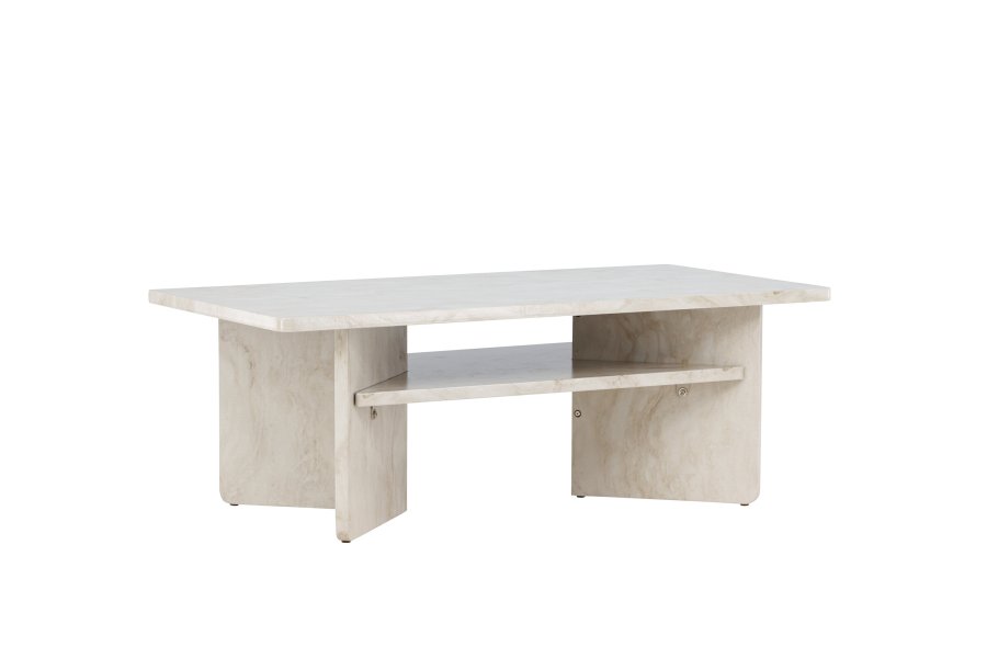 VENTURE DESIGN lesund sofabord, m. hylde, rektangulr - beige marmor look MDF (120x60)