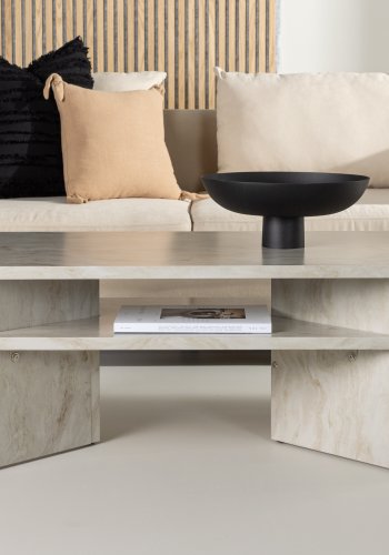 VENTURE DESIGN lesund sofabord, m. hylde, rektangulr - beige marmor look MDF (120x60)