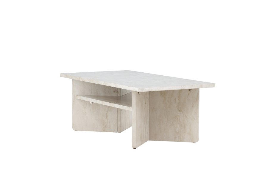 VENTURE DESIGN lesund sofabord, m. hylde, rektangulr - beige marmor look MDF (120x60)