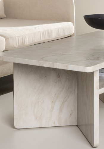 VENTURE DESIGN lesund sofabord, m. hylde, rektangulr - beige marmor look MDF (120x60)